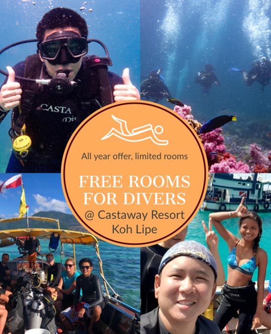 Castaway Resort promotion and packages offering free rooms for divers